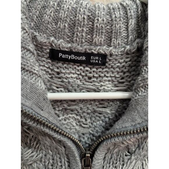 Women's Fisherman style zippered grey knit cardigan sweater by Patty Boutik, L - Picture 2 of 6